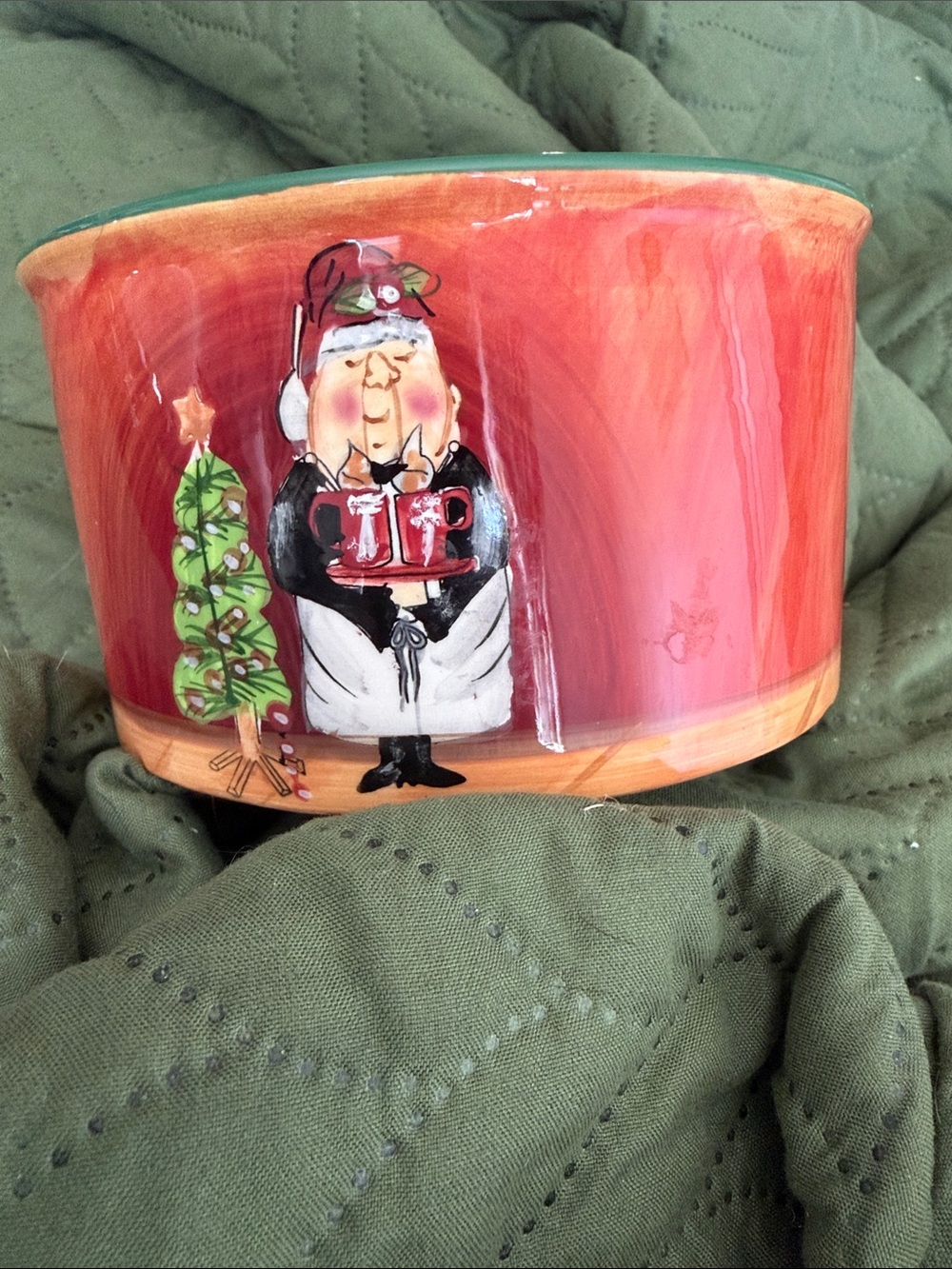 Certified International Red Ceramic Holiday Treat Bowl with Painted Caroler